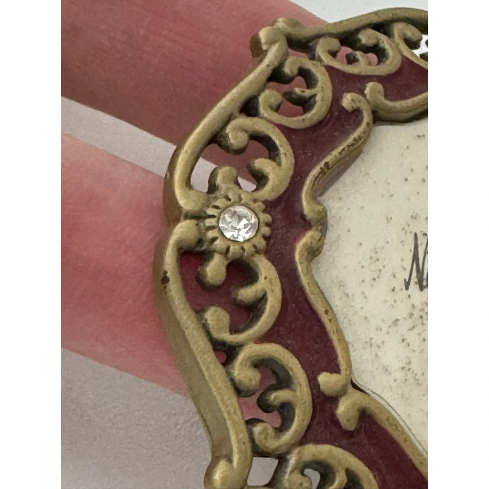 Neiman Marcus Jay Strongwater Mini Picture Frame Gold Burgundy Enamel Rhinestone